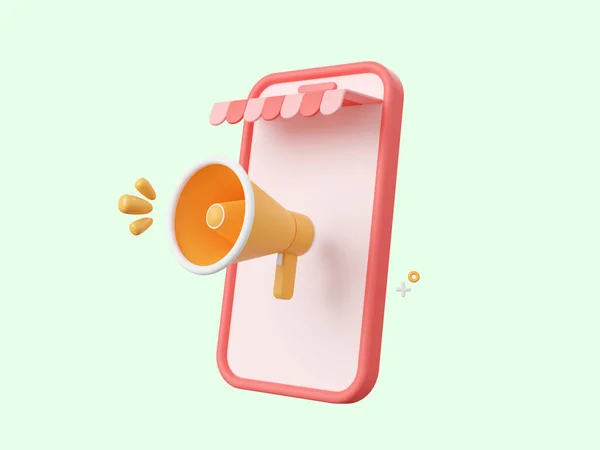 Cartoon Design Illustration Smartphone Megaphone Online Shopping Discount Coupon Special — Stock Photo, Image