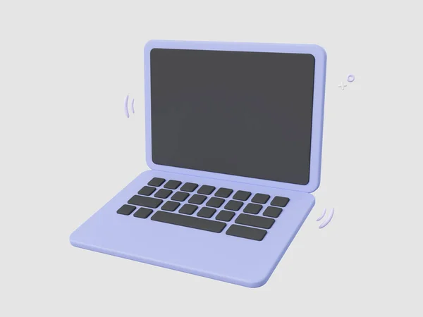 Cartoon Design Illustration Minimal Laptop Empty Screen Mockup — Stock Photo, Image