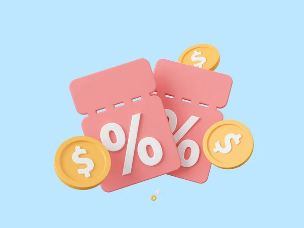 3d cartoon design illustration of Discount code and coin, Use for shopping, Advertising marketing promotion concept.