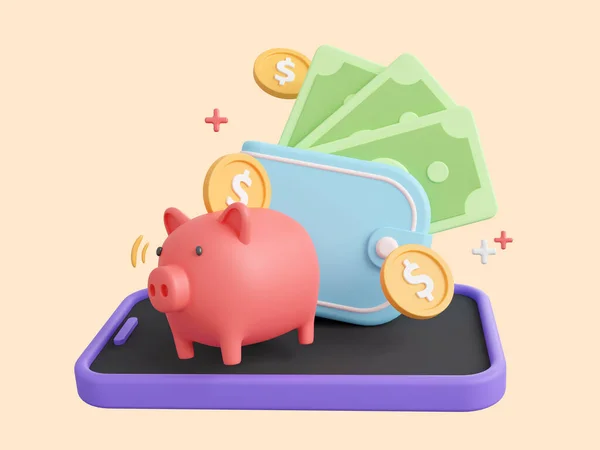 Cartoon Ontwerp Illustratie Van Piggy Bank Met Geld Portemonnee Dollar — Stockfoto