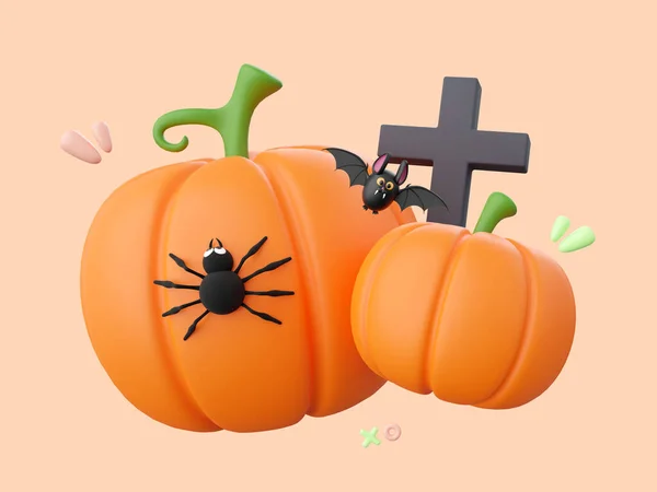 Pumpa Jack Lykta Med Söt Bat Och Spindel Halloween Tema — Stockfoto
