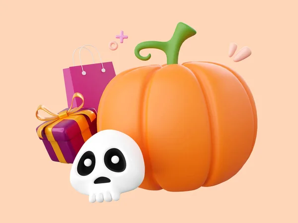 Pumpa Jack Lykta Med Skalle Och Presentförpackning Halloween Tema Element — Stockfoto