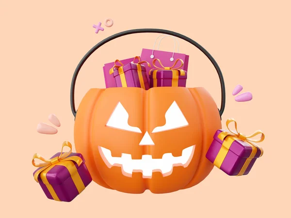 Dynia Jack Latarnia Pudełkiem Prezentów Halloween Elementy Tematyczne Ilustracja — Zdjęcie stockowe