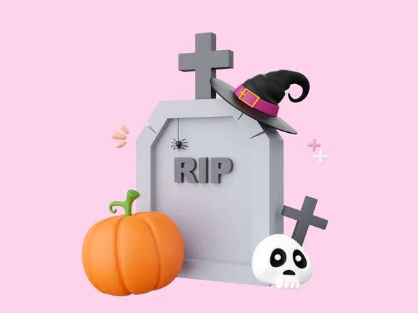 Pumpkin Jack Lantern Witch Hat Grave Halloween Theme Elements Illustration — Stock Photo, Image