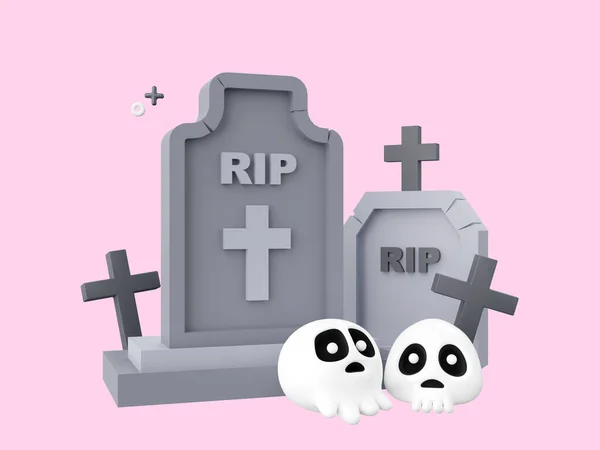 Grave Med Skalle Halloween Tema Element Illustration — Stockfoto