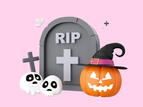 Dýně Jack Lucerna Hrobem Halloween Téma Prvky Ilustrace — Stock fotografie