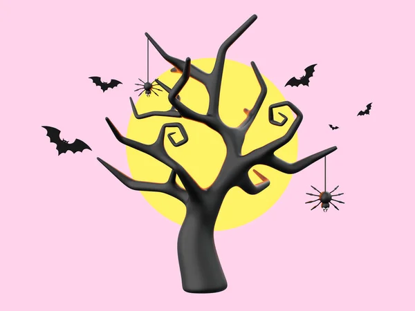 Albero Morto Con Luna Piena Halloween Elementi Tema Illustrazione — Foto Stock