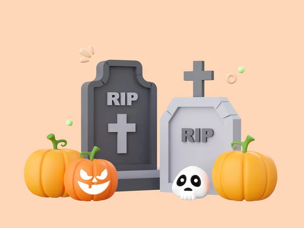 Pumpkin Jack Lantern Grave Halloween Theme Elements Illustration — Stock Photo, Image