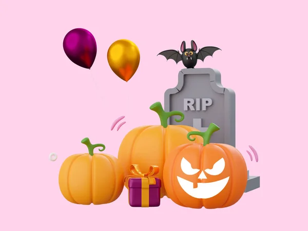 Calabaza Jack Linterna Con Tumba Halloween Tema Elementos Ilustración — Foto de Stock