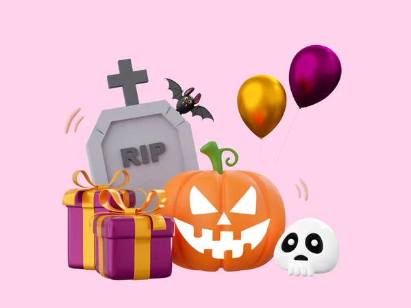 Zucca Jack Lanterna Con Tomba Halloween Elementi Tema Illustrazione — Foto Stock