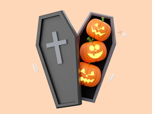 Pumpkin Jack Lantern Coffin Halloween Theme Elements Illustration — Stock Photo, Image