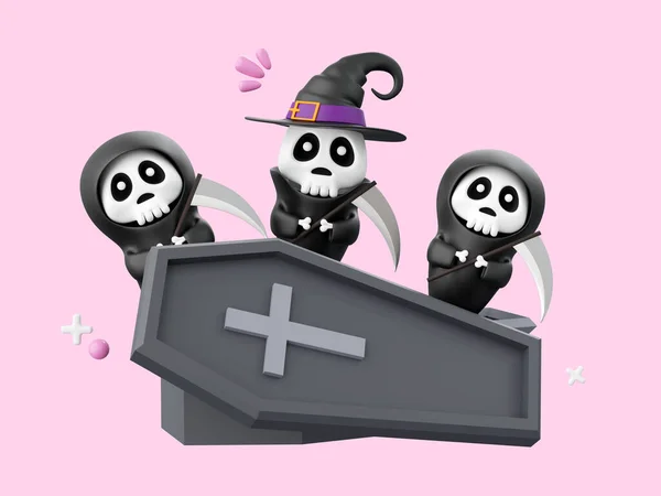 Söt Spöke Med Kista Halloween Tema Element Illustration — Stockfoto