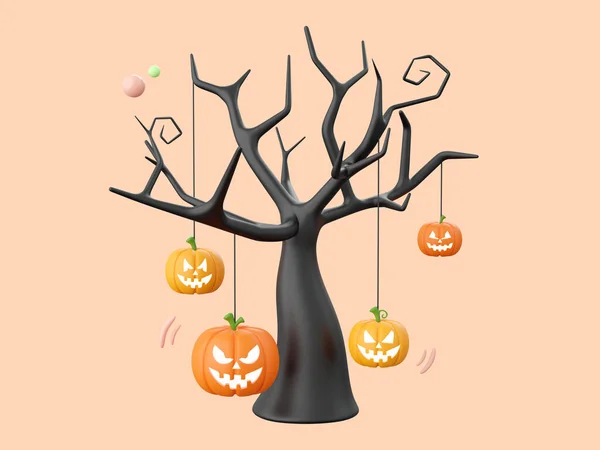 Zucca Jack Lanterna Con Albero Morto Halloween Elementi Tema Illustrazione — Foto Stock