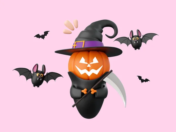 Roztomilý Dýně Duch Netopýrem Halloween Téma Prvky Ilustrace — Stock fotografie