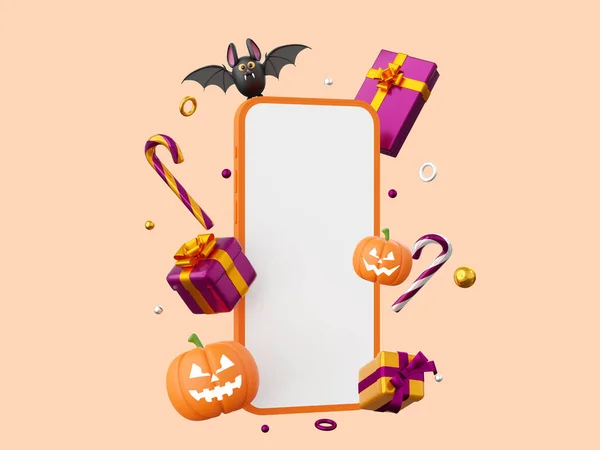 Halloween Elementi Con Smartphone Halloween Elementi Tema Illustrazione — Foto Stock