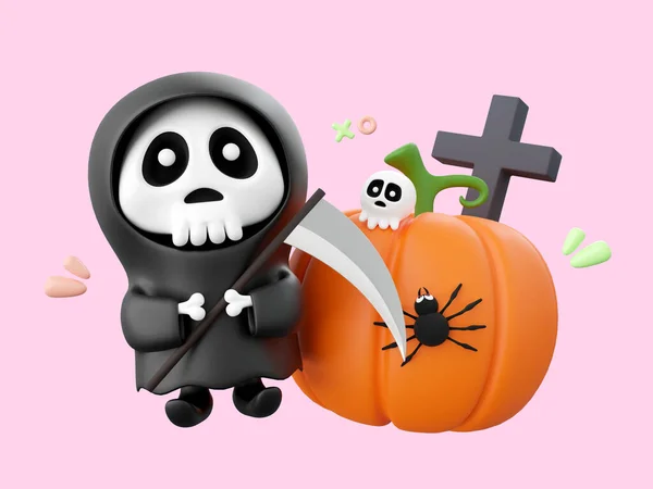 Aranyos Szellem Sütőtök Halloween Téma Elemek Illusztráció — Stock Fotó