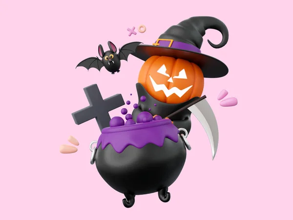 Söt Pumpa Spöke Med Gift Pott Halloween Tema Element Illustration — Stockfoto