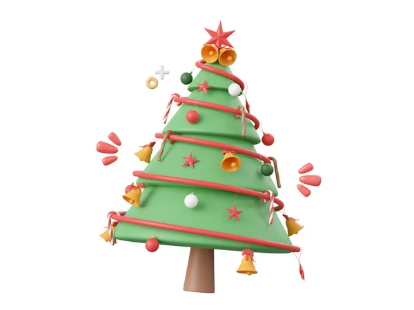 Christmas tree with decorations, Christmas theme elements 3d illustration