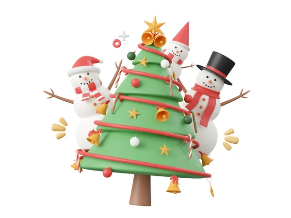 Árbol Navidad Con Muñeco Nieve Elementos Temáticos Navidad Ilustración — Foto de Stock