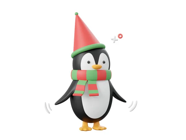 Cute Pingwina Christmas Elementy Tematyczne Ilustracji — Zdjęcie stockowe