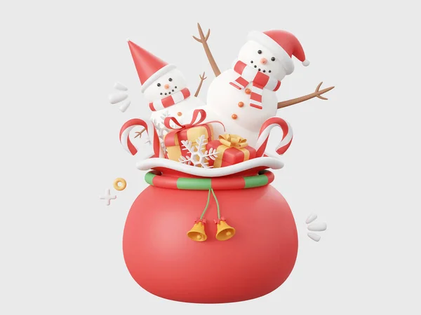 Muñeco Nieve Con Bolsa Regalos Navidad Elementos Temáticos Navidad Ilustración —  Fotos de Stock