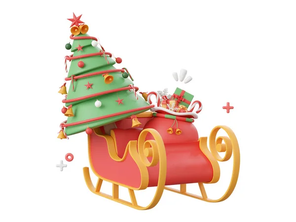 Santa Trineo Con Árbol Navidad Elementos Temáticos Navidad Ilustración — Foto de Stock