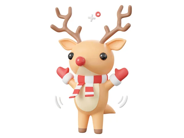 可爱的圣诞驯鹿 圣诞主题元素3D插图 — 图库照片