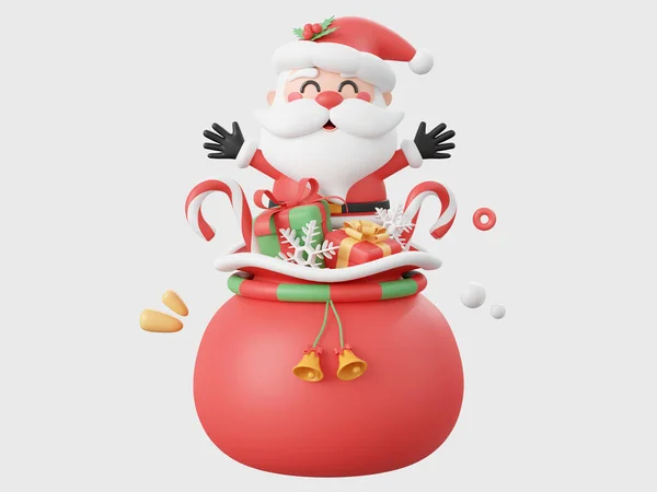 Симпатичный Санта Клаус Рождественским Подарочным Пакетом Рождественские Тематические Элементы Иллюстрация — стоковое фото