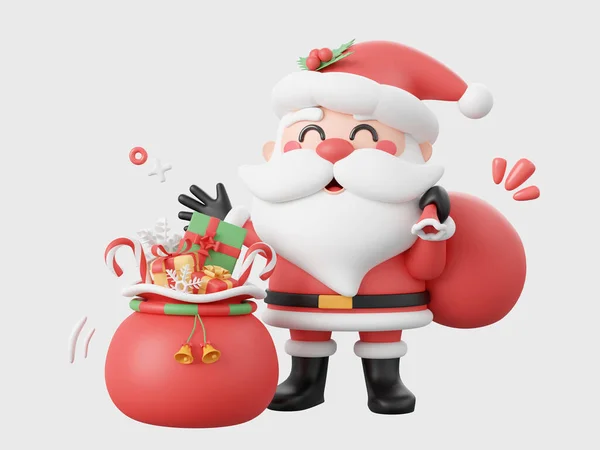 Симпатичный Санта Клаус Рождественским Подарочным Пакетом Рождественские Тематические Элементы Иллюстрация — стоковое фото
