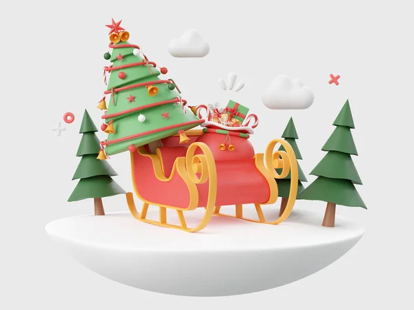 Sleigh Com Árvore Natal Elementos Tema Natal Ilustração — Fotografia de Stock