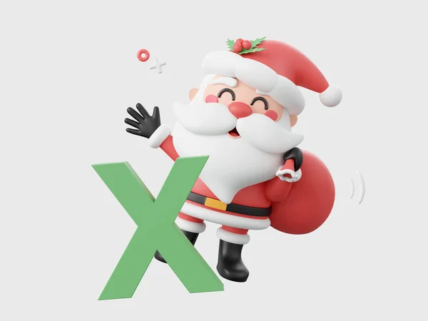 Xアルファベットのサンタクロース クリスマステーマ要素3Dイラスト — ストック写真