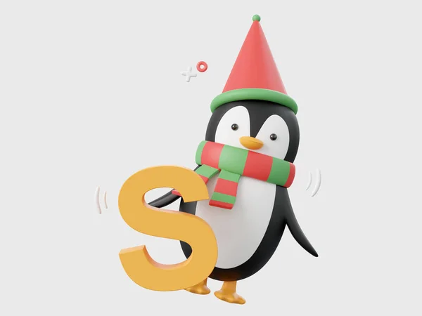 Pingüino Con Alfabeto Elementos Temáticos Navidad Ilustración —  Fotos de Stock