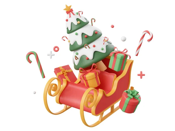 Slee Met Kerstboom Decoraties Kerst Thema Elementen Illustratie — Stockfoto