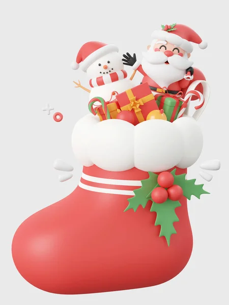 Papá Noel Muñeco Nieve Con Decoraciones Calcetines Navidad Elementos Temáticos — Foto de Stock