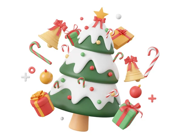 Weihnachtsbaum Mit Geschenk Und Dekorationen Elemente Des Weihnachtsthemas Illustration — Stockfoto