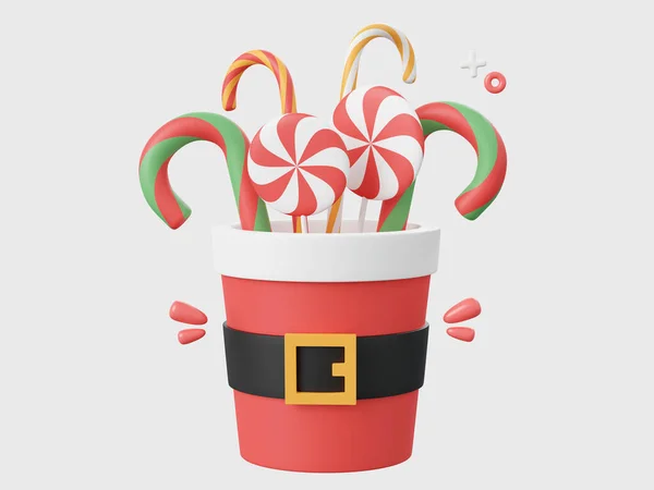 圣诞装饰圣塔杯 圣诞主题元素3D插图 — 图库照片