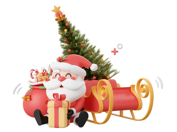 Santa Claus Con Árbol Navidad Trineo Elementos Temáticos Navidad Ilustración —  Fotos de Stock