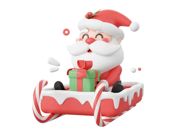 雪橇上有圣诞礼物的圣诞老人 圣诞节主题元素3D插图 — 图库照片