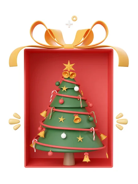 ギフトボックスのクリスマスツリー クリスマステーマ要素3Dイラスト — ストック写真
