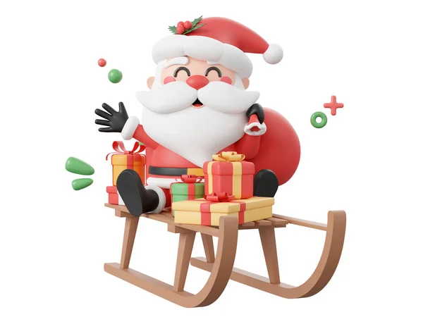 サンタクロースとクリスマスプレゼント クリスマステーマ要素3Dイラスト — ストック写真