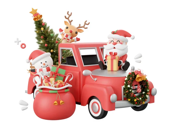 Camion Natale Con Babbo Natale Amico Natale Elementi Tema Illustrazione — Foto Stock