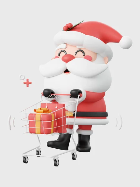 Santa Claus Nákupním Košíku Vánoční Tématické Prvky Ilustrace — Stock fotografie