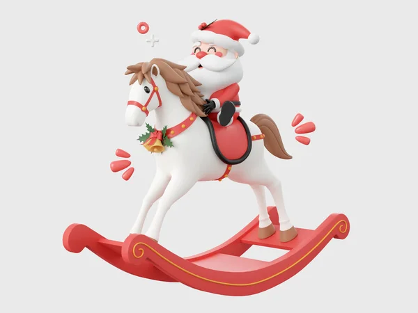 Santa Claus Jazda Koń Kołysanie Boże Narodzenie Elementy Tematyczne Ilustracja — Zdjęcie stockowe