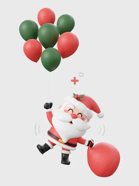 圣诞圣诞老人与气球 圣诞主题元素3D插图 — 图库照片