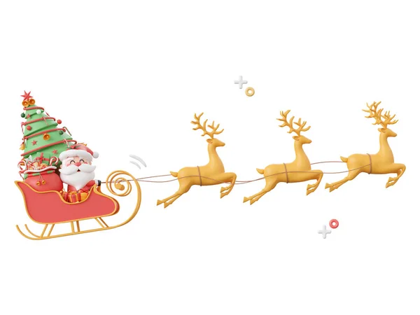 Święty Mikołaj Saniach Choinką Prezentem Elementy Boże Narodzenie Motyw Ilustracja — Zdjęcie stockowe