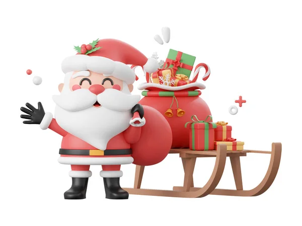 Mikulás Karácsonyi Ajándék Szánon Karácsonyi Téma Elemek Illusztráció — Stock Fotó
