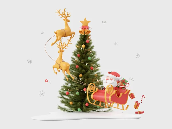 Άγιος Βασίλης Ιππασία Ένα Έλκηθρο Γύρω Από Χριστουγεννιάτικο Δέντρο Χριστούγεννα — Φωτογραφία Αρχείου