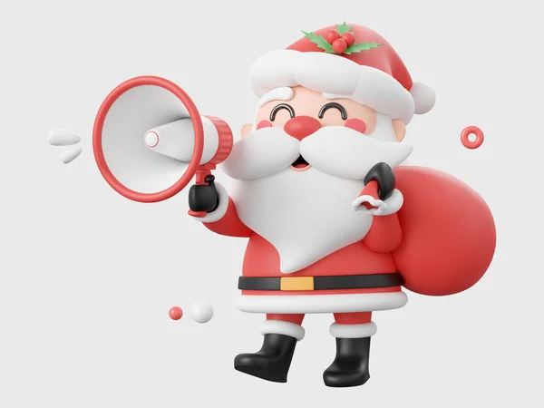 圣诞老人手持扩音器 圣诞主题元素3D插图 — 图库照片