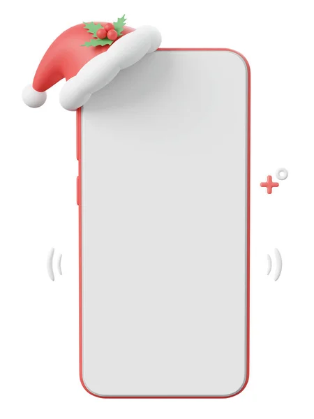 Smartphone Com Chapéu Papai Noel Elementos Tema Natal Ilustração — Fotografia de Stock
