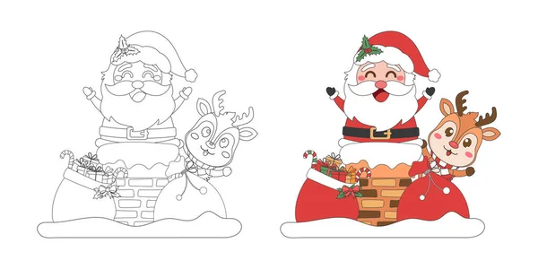 Święty Mikołaj Renifer Wiosce Bożego Narodzenia Boże Narodzenie Linii Tematycznej — Wektor stockowy